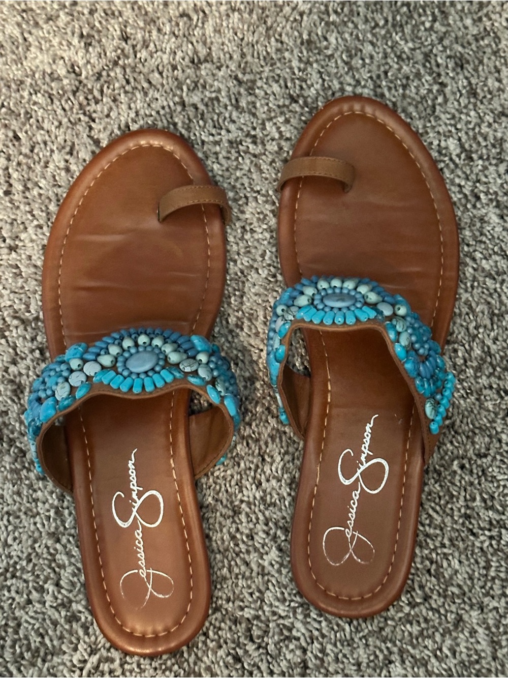Jessica Simpson Brown Sandals with Turquoise Beaded Strap